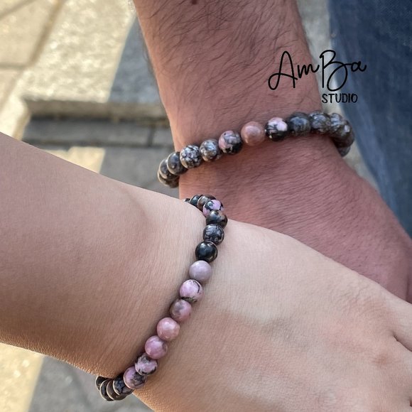 couple set  love bracelet natural pink stone power of love by AMBA studio - Picture 1 of 3